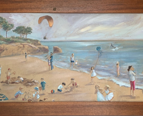 Panorama plage - Peinture à l'huile sur papier kraft